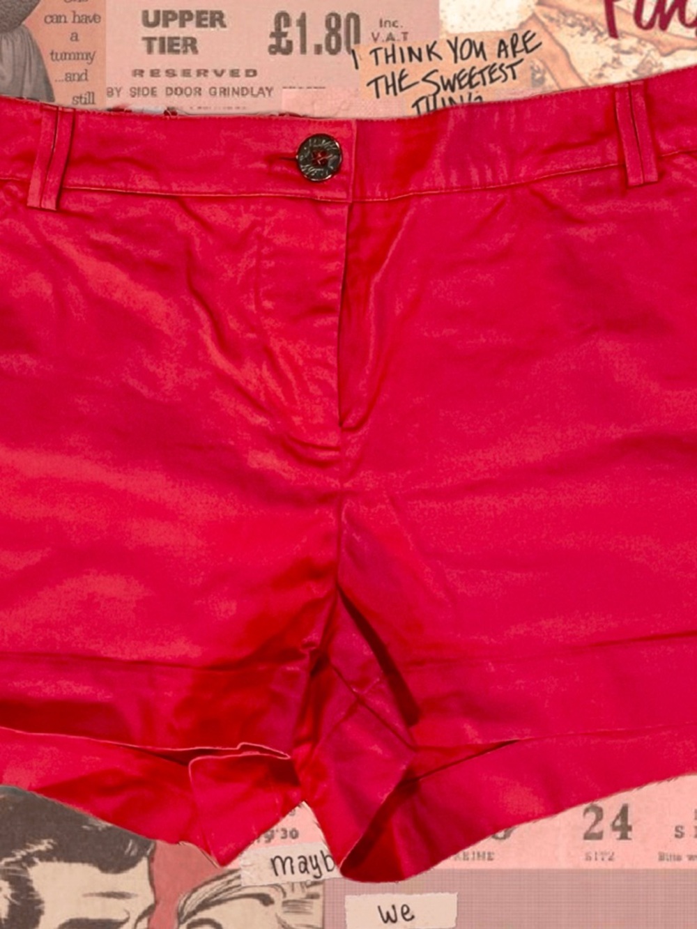 Guess High-Waist Coral Chino Shorts with a Floral Waistband